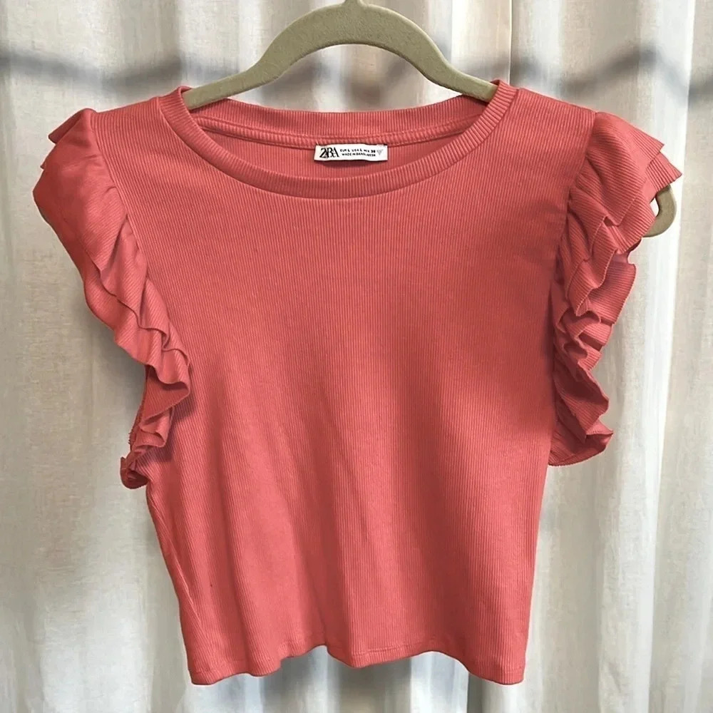 ZARA NWOT Cotton Ruffled Sleeveless Top, Size L